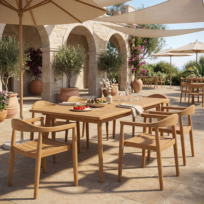 Τραπεζαρία 7 τεμ. Ganny-Pino pakoworld teak ξύλο σε φυσική απόχρωση 180/240x100x75εκ 1