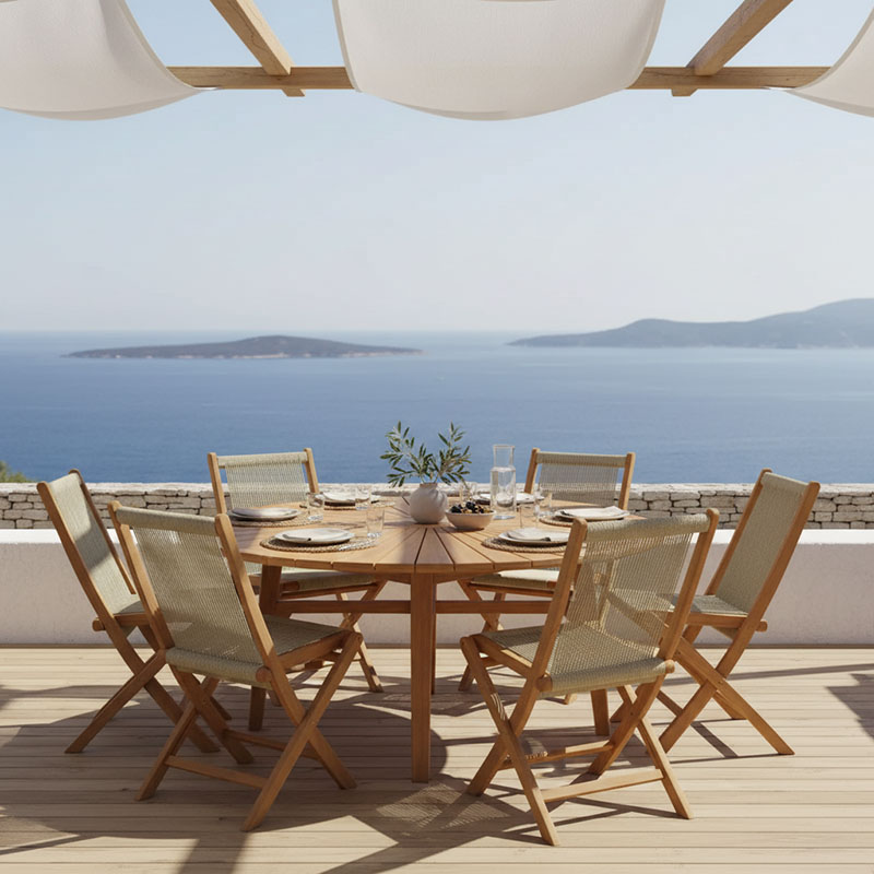 Τραπεζαρία 7τεμ. Banou-Colen pakoworld teak ξύλο σε φυσική απόχρωση Φ150x75εκ 1