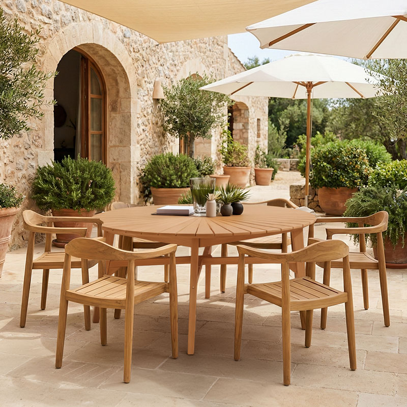 Τραπεζαρία 7τεμ. Ganny-Colen pakoworld teak ξύλο σε φυσική απόχρωση Φ150x75εκ 1