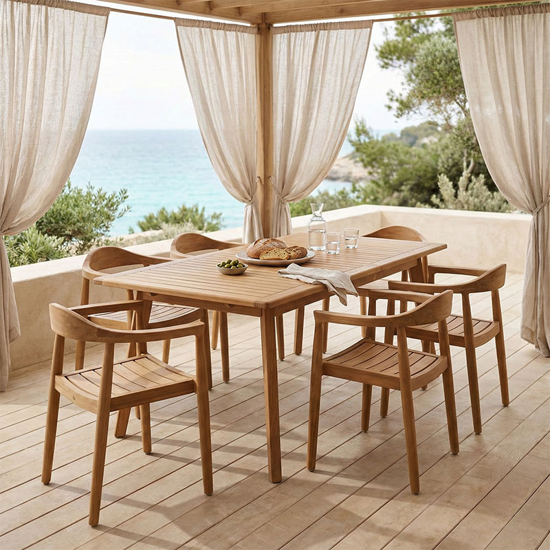 Τραπεζαρία 9 τεμ. Ganny-Pino pakoworld teak ξύλο σε φυσική απόχρωση 180/240x100x75εκ 1