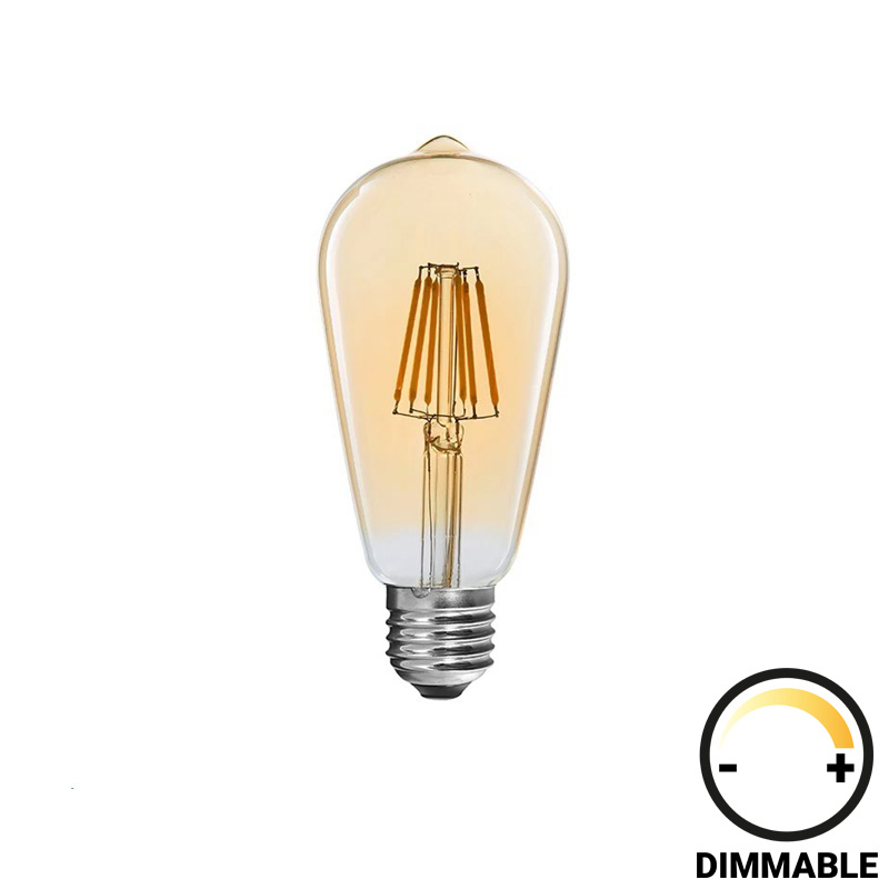 Λαμπτήρας LED ST64 Bulb pakoworld dimmable 8W E27 2700K amber 1