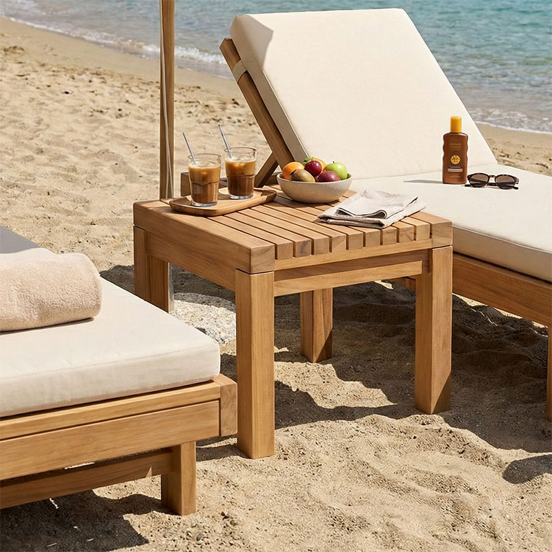 Τραπεζάκι ξαπλώστρας Poly pakoworld teak ξύλο σε φυσική απόχρωση 35x35x30εκ 2