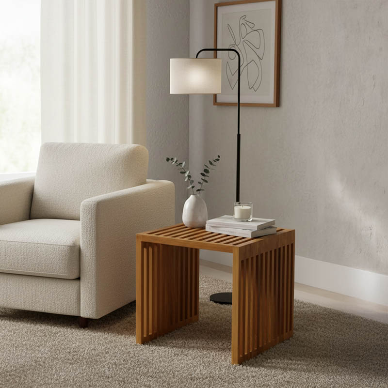 Βοηθητικό τραπέζι Saimon pakoworld teak ξύλο σε φυσική απόχρωση 40x40x40εκ 1