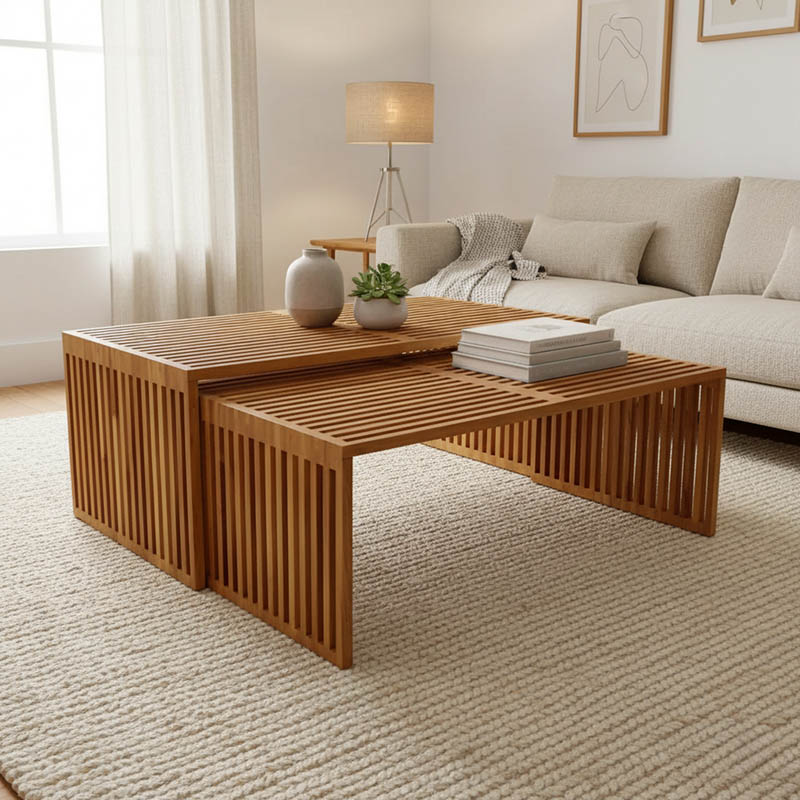 Τραπέζι Tinnie pakoworld σετ 2τεμ teak ξύλο σε φυσική απόχρωση 1