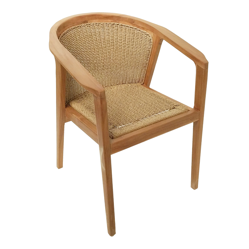 Πολυθρόνα Granny pakoworld teak wood και συνθετικό σχοινί σε φυσική απόχρωση 60x60x82εκ 1