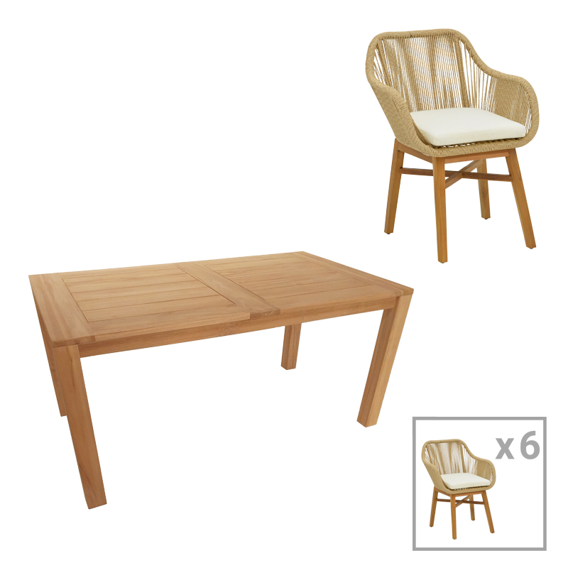 Τραπεζαρία Kalie-Pablo pakoworld σετ 7τεμ σε φυσική-μπεζ απόχρωση 160x90x76εκ 1