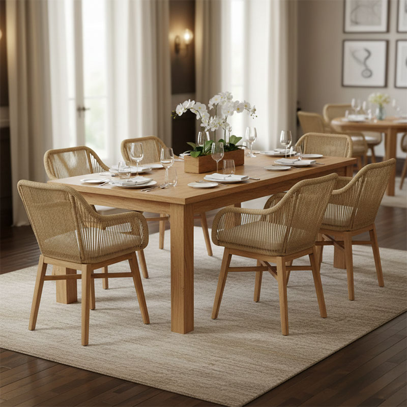 Τραπεζαρία Kalie-Wooly pakoworld σετ 7τεμ σε φυσική-μπεζ απόχρωση 220x90x75εκ 1