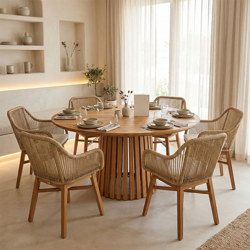 Τραπεζαρία Kalie-Kenda I pakoworld σετ 7τεμ σε φυσική-μπεζ απόχρωση Φ120x75εκ 1