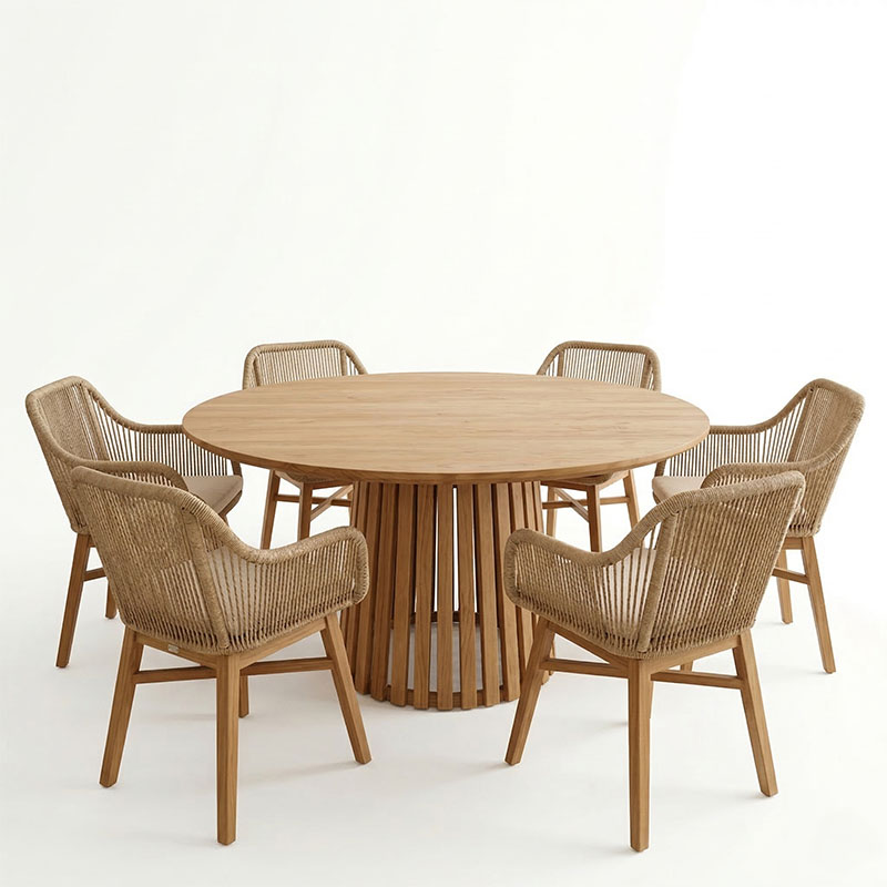 Τραπεζαρία Kalie-Kenda I pakoworld σετ 7τεμ σε φυσική-μπεζ απόχρωση Φ120x75εκ 2