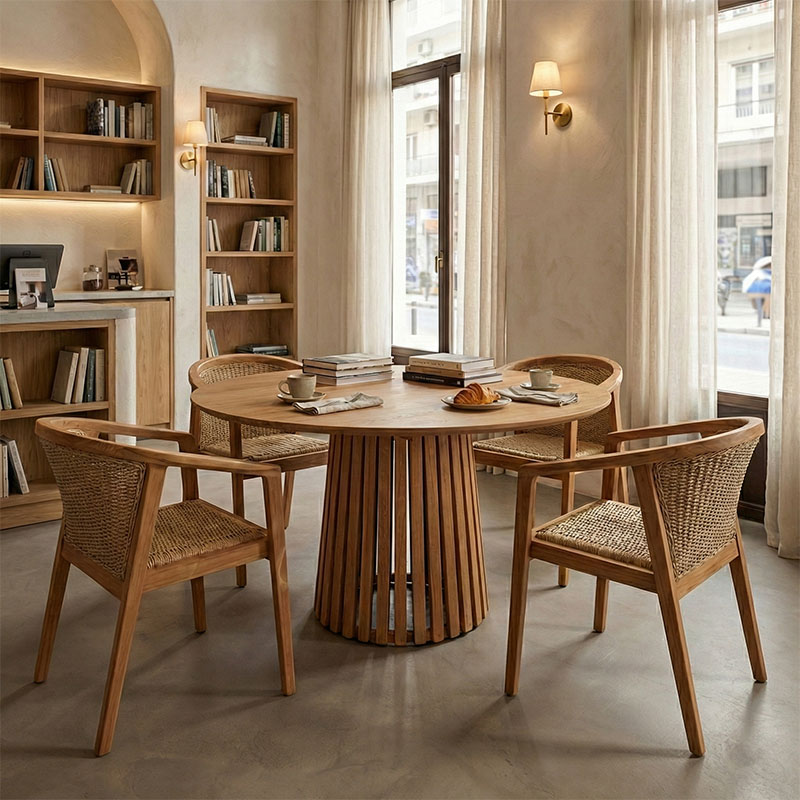 Τραπεζαρία Granny-Kenda I pakoworld σετ 5τεμ σε φυσική-μπεζ απόχρωση Φ120x75εκ 1