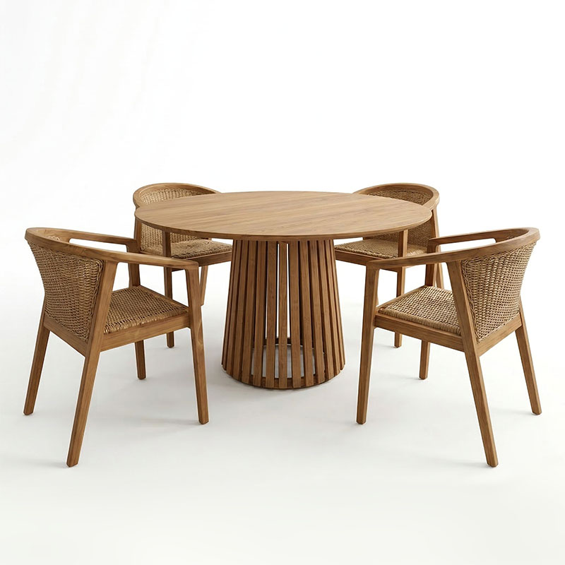 Τραπεζαρία Granny-Kenda I pakoworld σετ 5τεμ σε φυσική-μπεζ απόχρωση Φ120x75εκ 2