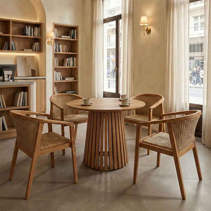 Τραπεζαρία Granny-Kenda Ι pakoworld σετ 5τεμ σε φυσική-μπεζ απόχρωση Φ80x75εκ 1