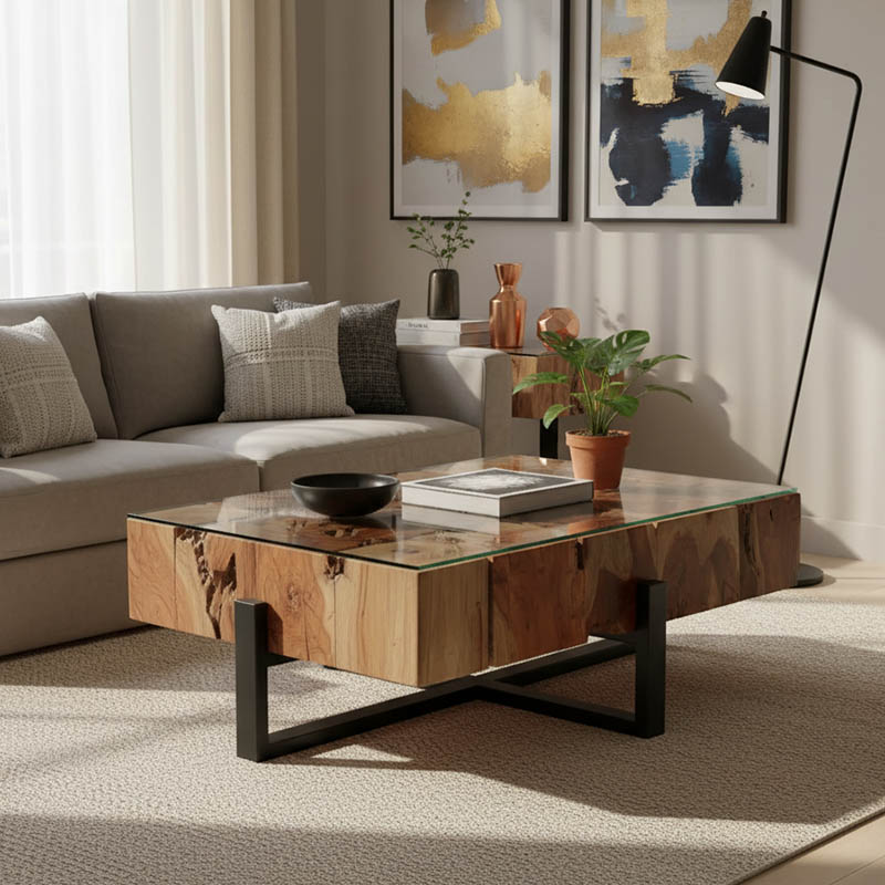 Τραπέζι σαλονιού Borth Inart teak ξύλο σε φυσική απόχρωση 135x90x40εκ 1