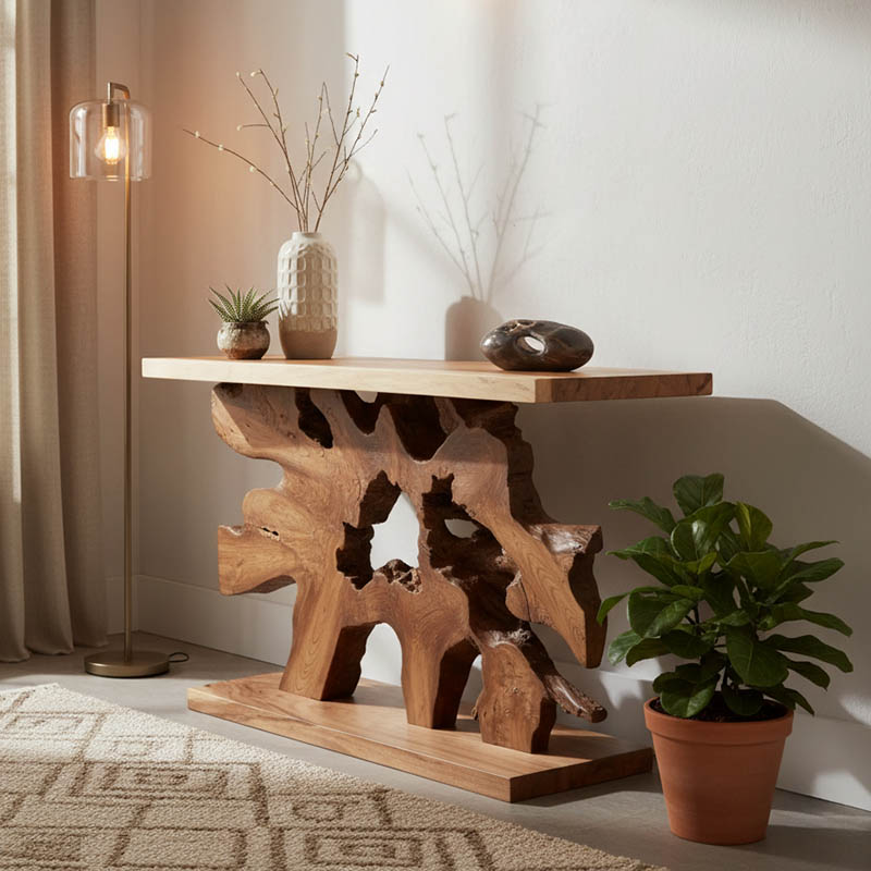Κονσόλα Nasiol Inart teak ξύλο σε φυσική απόχρωση 120x40x75εκ 1