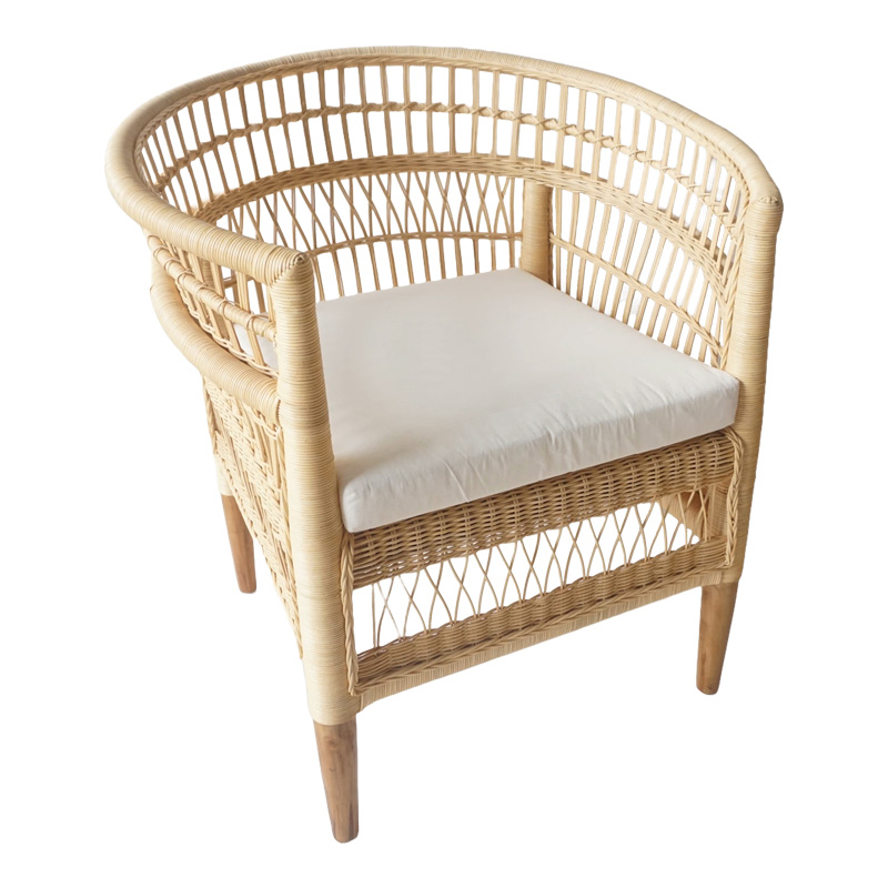 Πολυθρόνα Necorian paakoworld teak ξύλο με pe rattan σε φυσική απόχρωση και λευκό μαξιλάρι 80x70x87εκ 2