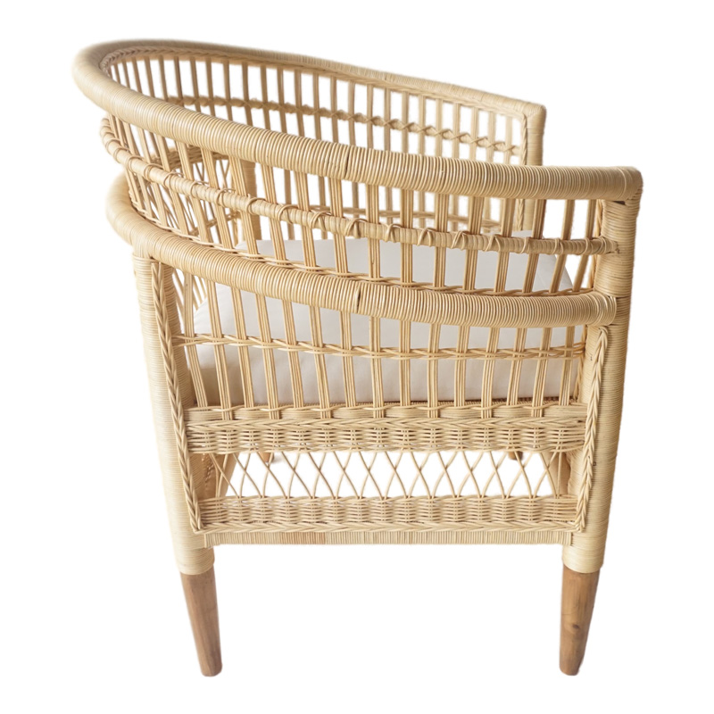 Πολυθρόνα Necorian paakoworld teak ξύλο με pe rattan σε φυσική απόχρωση και λευκό μαξιλάρι 80x70x87εκ 4