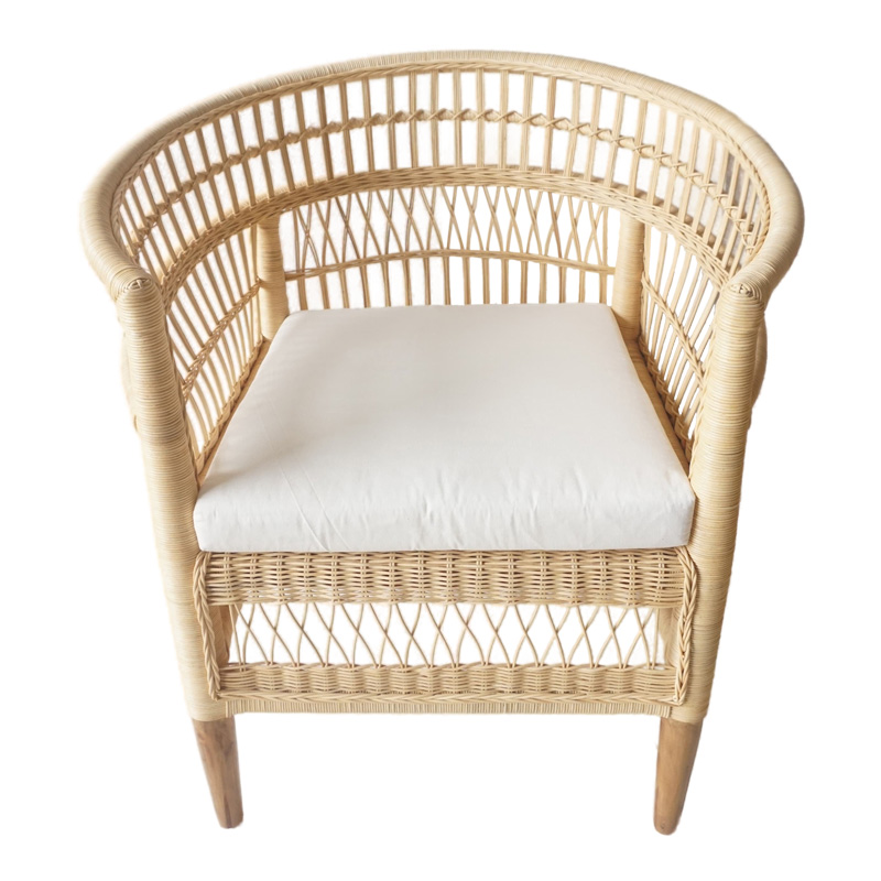 Πολυθρόνα Necorian paakoworld teak ξύλο με pe rattan σε φυσική απόχρωση και λευκό μαξιλάρι 80x70x87εκ 5