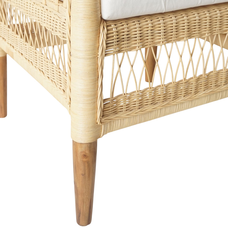 Πολυθρόνα Necorian paakoworld teak ξύλο με pe rattan σε φυσική απόχρωση και λευκό μαξιλάρι 80x70x87εκ 8