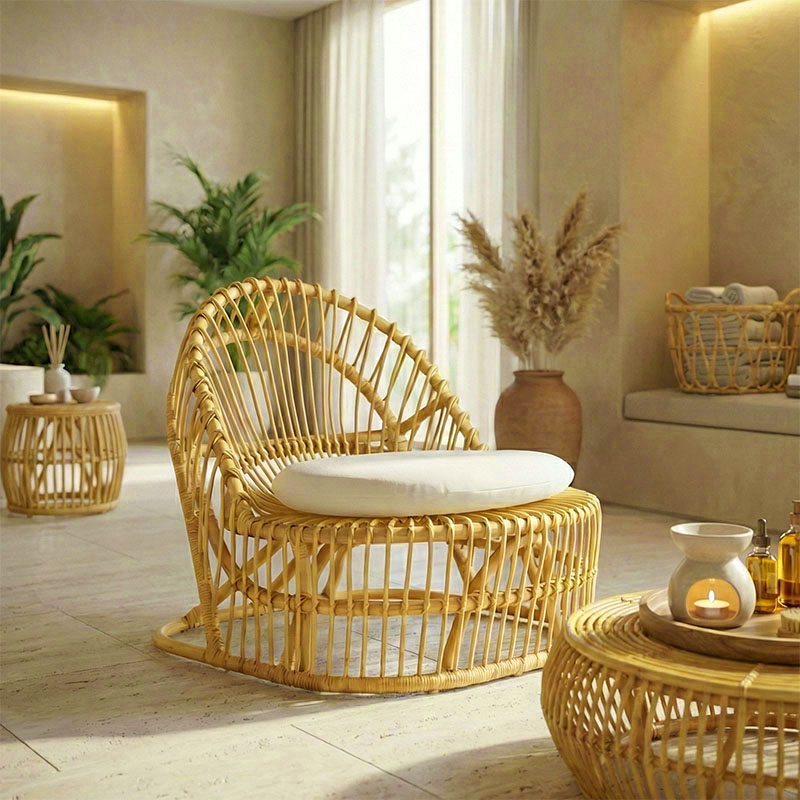 Πολυθρόνα Tromso pakoworld pe rattan σε φυσική απόχρωση με εκρού χρώμα μαξιλάρι 80x85x98εκ 2
