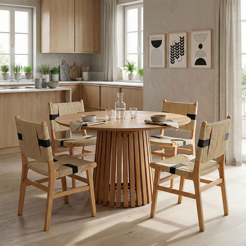 Τραπέζι Kenda I pakoworld mindi ξύλο σε φυσική απόχρωση Φ120x75εκ 1