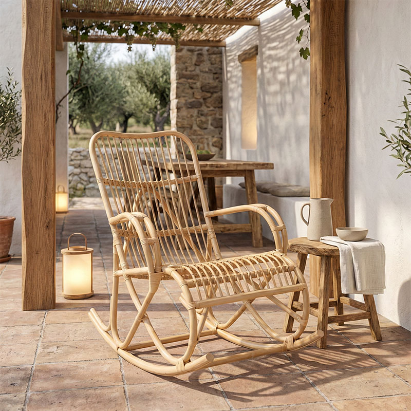 Κουνιστή πολυθρόνα Cormeny pakoworld rattan σε φυσική απόχρωση 68x109x103εκ 2