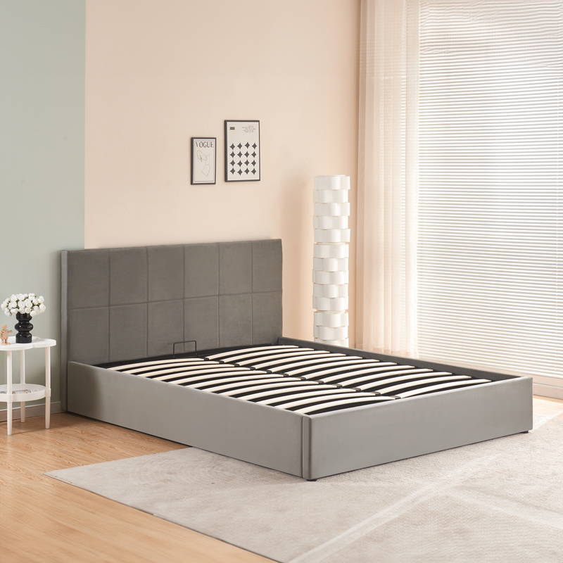 Κρεβάτι με αποθηκευτικό χώρο Zamblene pakoworld γκρι βελούδο 160x200εκ 2