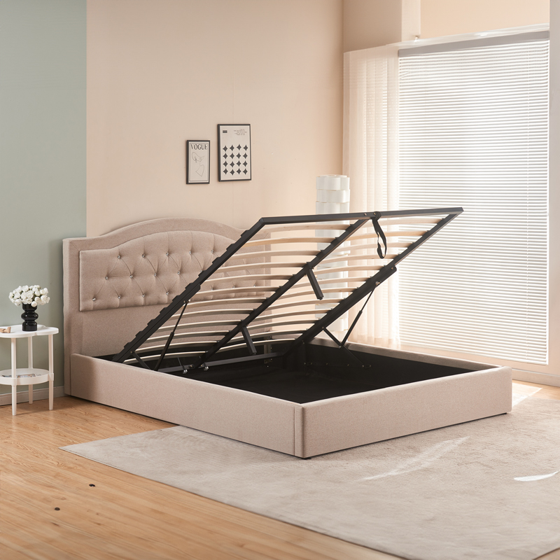 Κρεβάτι διπλό με αποθηκευτικό χώρο Majore pakoworld μπεζ ύφασμα 160x200εκ 3