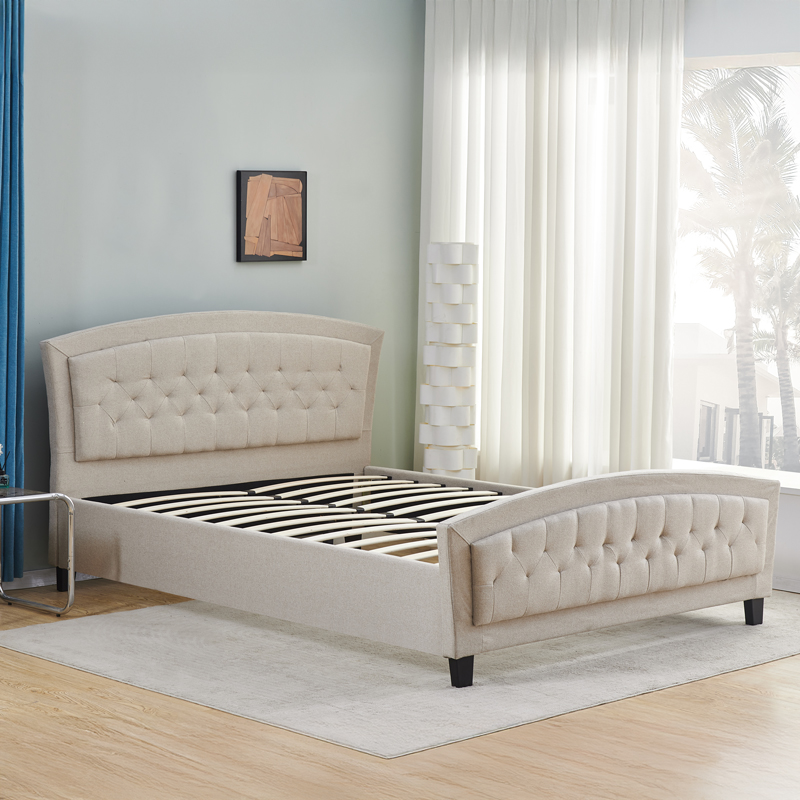 Κρεβάτι Camaro pakoworld ύφασμα σε μπεζ απόχρωση160x200εκ 2