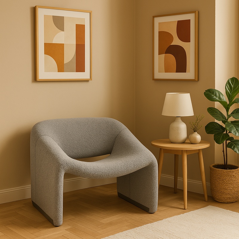 Πολυθρόνα Clous pakoworld μπουκλέ ύφασμα σε ανοιχτή γκρι απόχρωση 86x77x73.5εκ 2