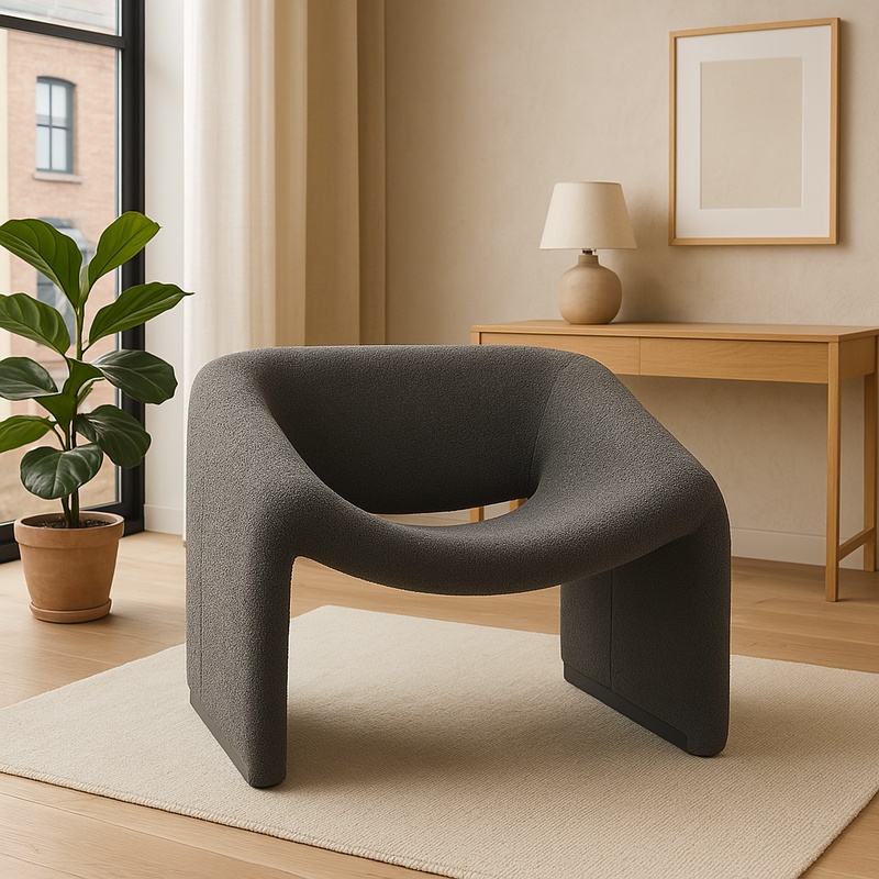 Πολυθρόνα Clous pakoworld μπουκλέ ύφασμα σε ανθρακί απόχρωση 86x77x73.5εκ 2