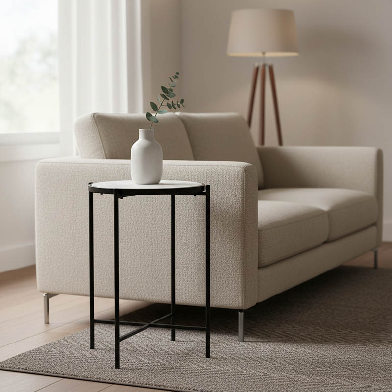 Βοηθητικό τραπεζάκι σαλονιού Luxere Inart μαύρο μέταλλο-λευκό μαρμάρου Φ40x65.5εκ 1