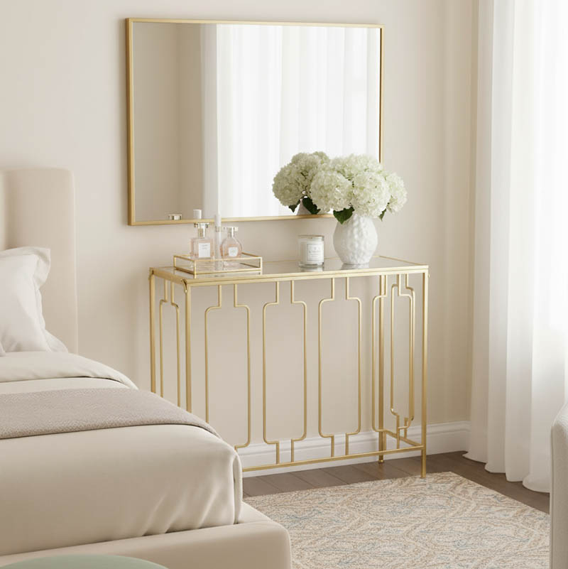 Κονσόλα Sieni Inart χρυσό μέταλλο-γυαλί καθρέπτη 91.4x31.8x77.5εκ 1