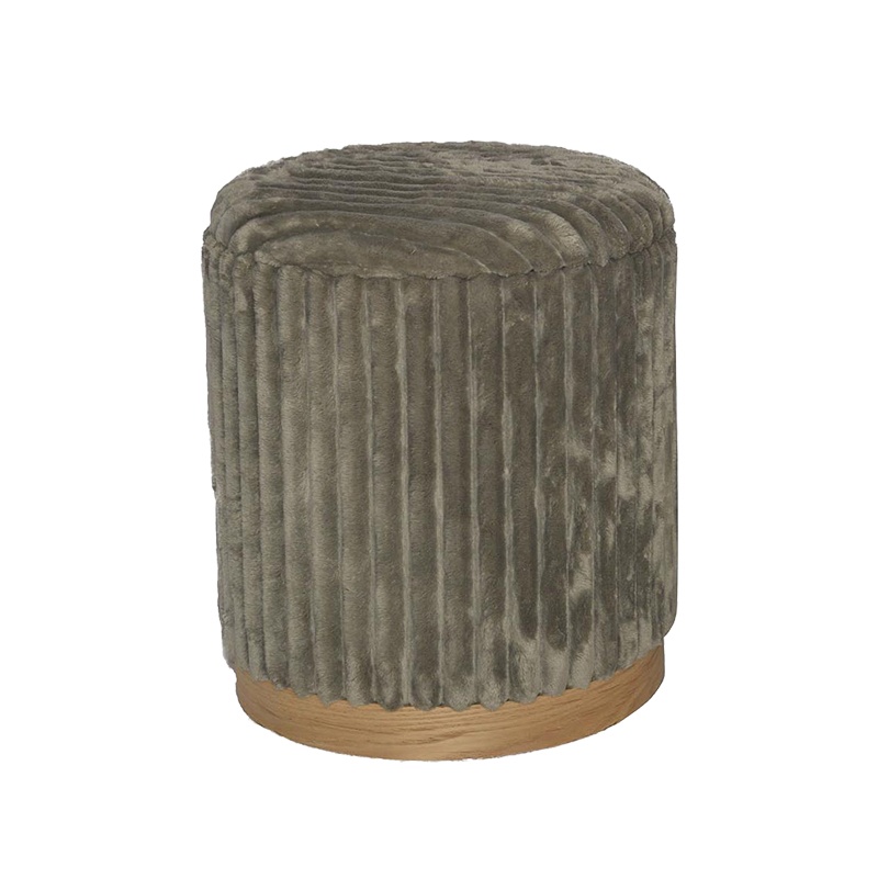 Σκαμπό Poofy Inart σετ 2 τεμ μπουκλέ ύφασμα σε γκρι και λευκή απόχρωση 3