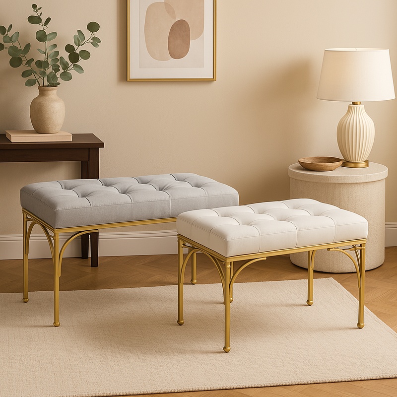 Σκαμπό Reigner Inart σετ 2 τεμ βελούδο σε μπεζ απόχρωση 2