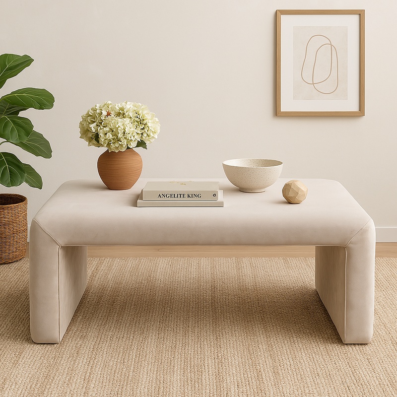 Σκαμπό Gagga Inart βελούδο σε μπεζ απόχρωση 110x40x45εκ 2