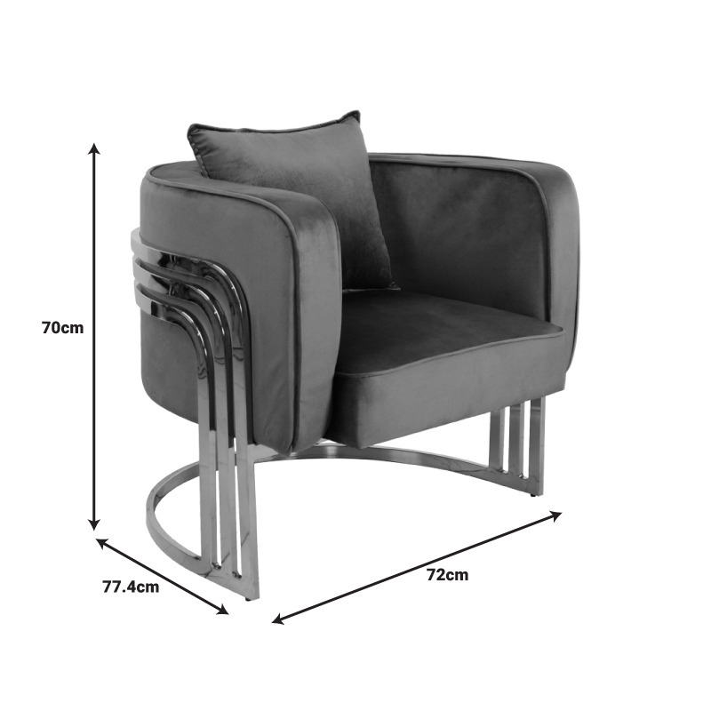 Πολυθρόνα Roblu pakoworld χρυσό μέταλλο και βελούδο σε μαύρη απόχρωση 72x77.4x70εκ 7