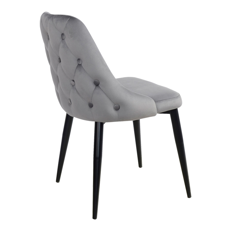 Καρέκλα Zedna pakoworld γκρι βελούδο με μαύρα μεταλλικά πόδια 51x58x84εκ 2