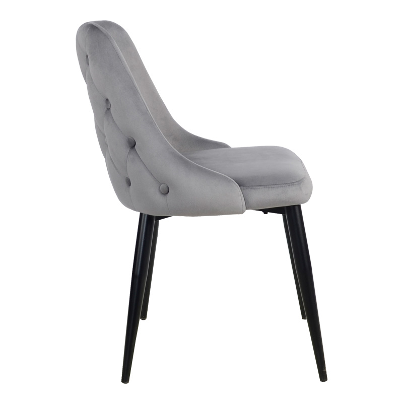Καρέκλα Zedna pakoworld γκρι βελούδο με μαύρα μεταλλικά πόδια 51x58x84εκ 3