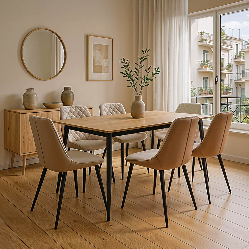 Καρέκλα Komme pakoworld μπεζ-καφέ pu με πόδι μαύρο μέταλλο 49x57x84εκ 2