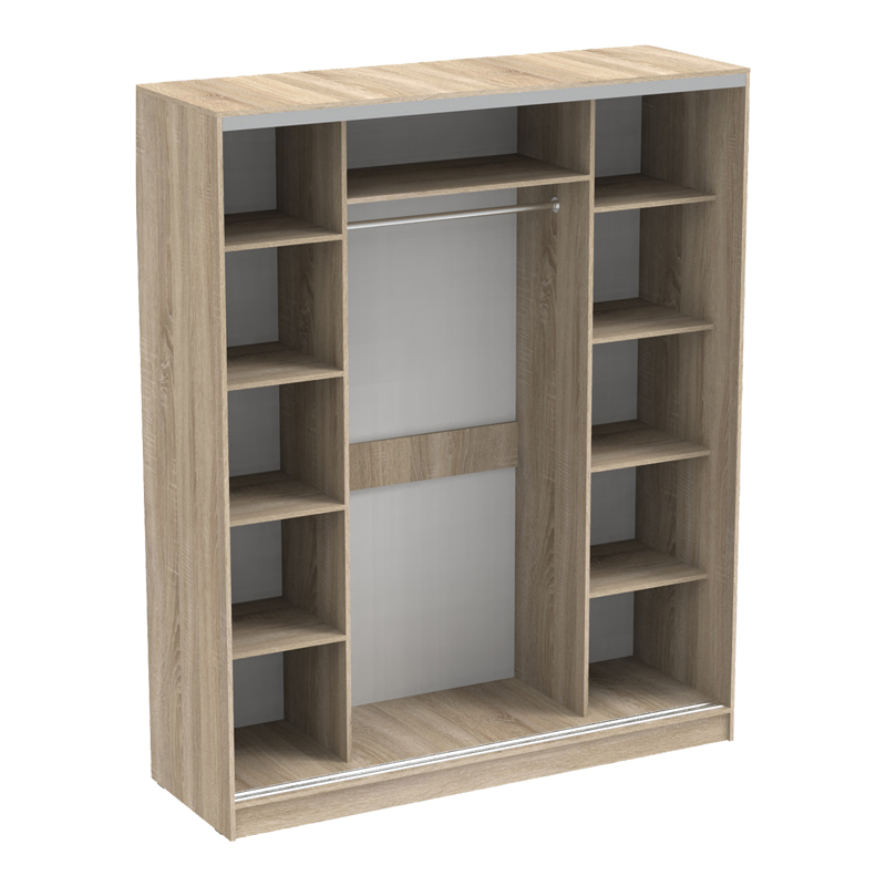 Ντουλάπα δίφυλλη συρόμενη με καθρέφτη Aparador pakoworld σε sonoma απόχρωση 180x60x220εκ 2