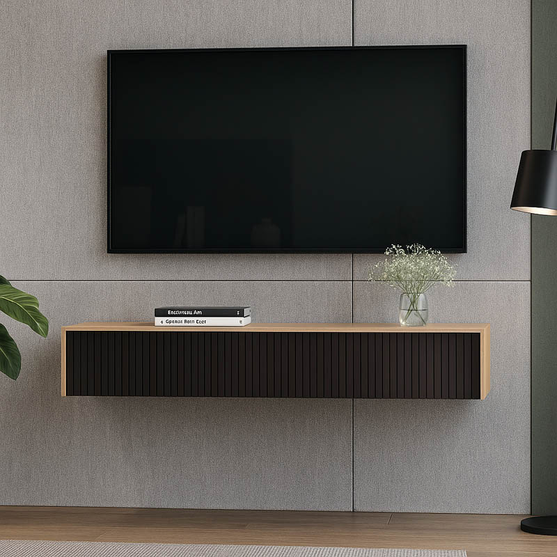 Κονσόλα με 2 συρτάρια Doha pakoworld mdf σε μαύρη με oak απόχρωση 120x41x20cm 1