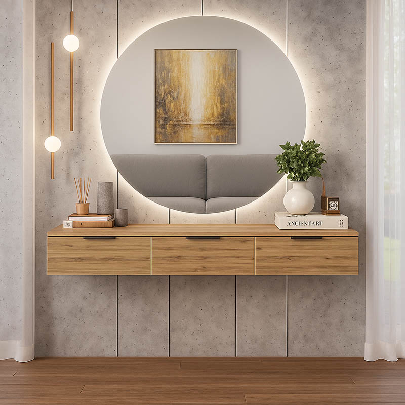 Κονσόλα με 3 συρτάρια Doha pakoworld σε μαύρη με oak απόχρωση 120x39x22cm 1