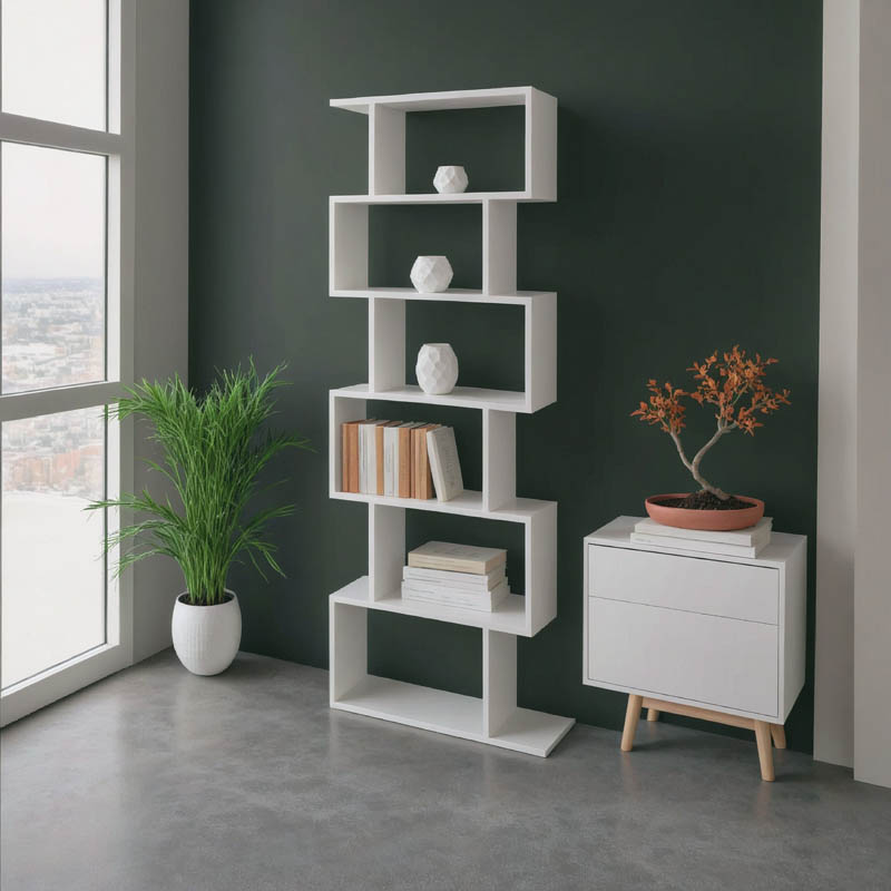 Βιβλιοθήκη Sezen pakoworld σε λευκή απόχρωση 70x24x191.5εκ 2