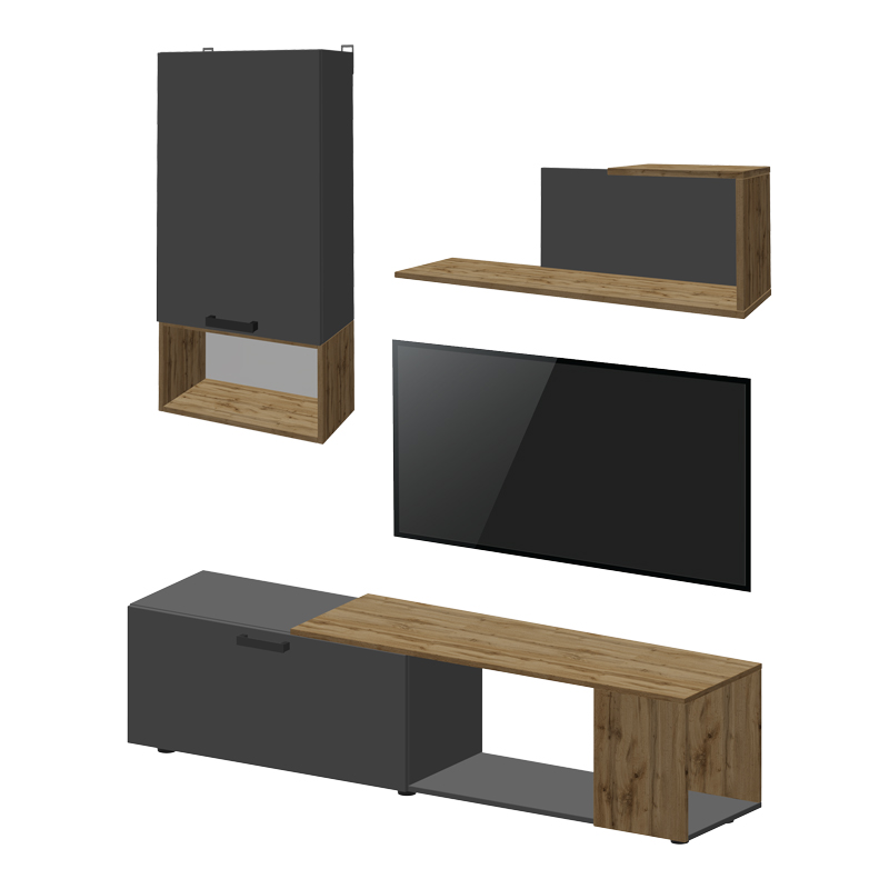 Σύνθετο σαλονιού Poelfy pakoworld σε ανθρακί-oak απόχρωση 170x37.5x42εκ 1