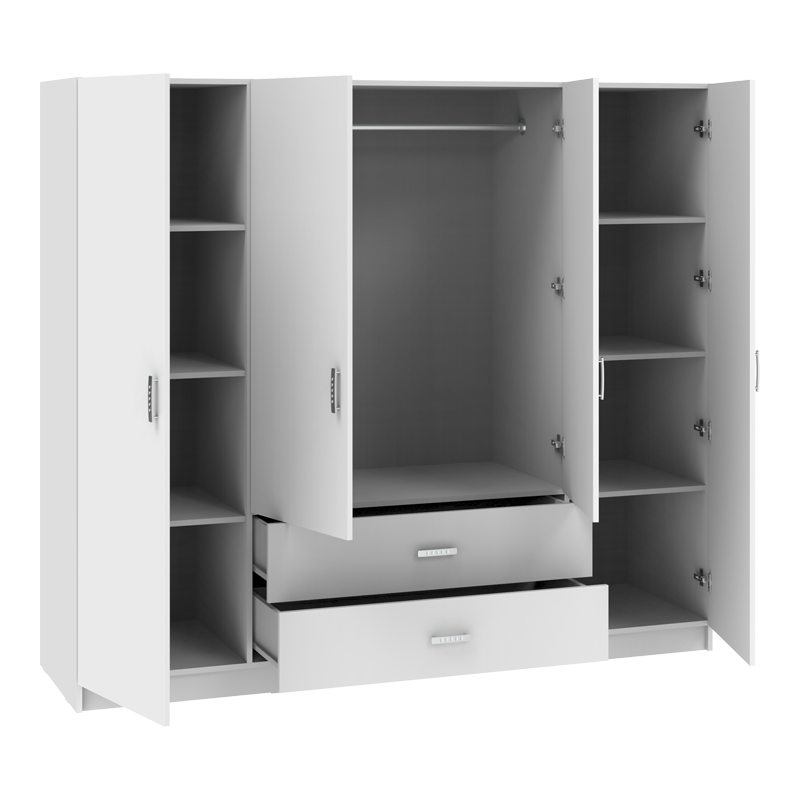 Ντουλάπα τετράφυλλη Royal pakoworld με συρτάρια λευκό 200x58x177εκ 2