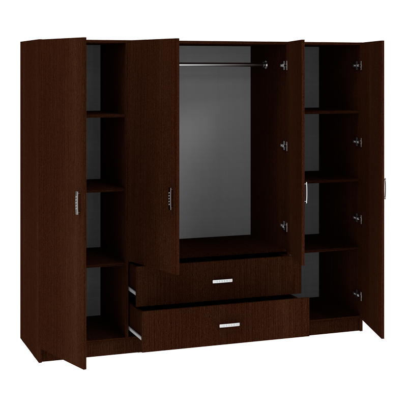 Ντουλάπα τετράφυλλη Royal pakoworld με συρτάρια wenge 200x58x177εκ 2