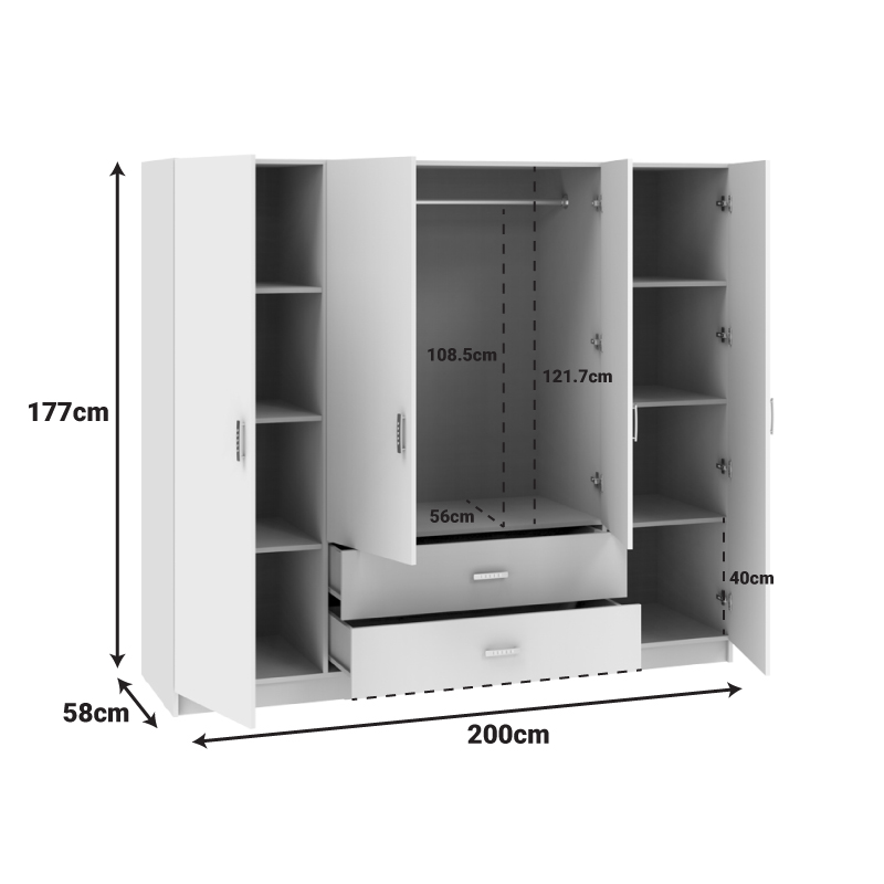Ντουλάπα τετράφυλλη Royal pakoworld με συρτάρια wenge 200x58x177εκ 5