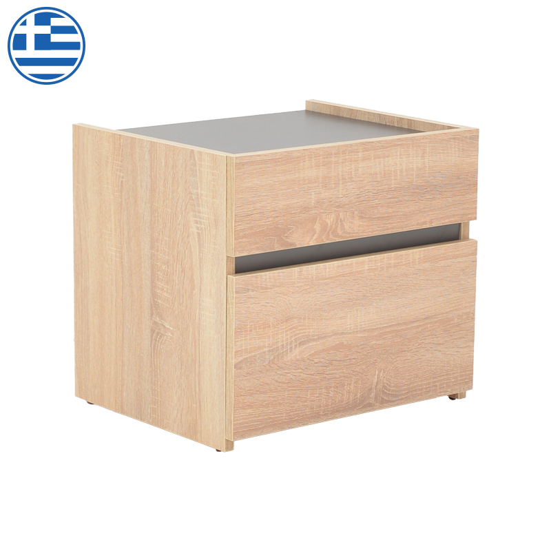 Κομοδίνο Comcie pakoworld σε φυσικό με γκρι απόχρωση 50x42x45.5εκ 1