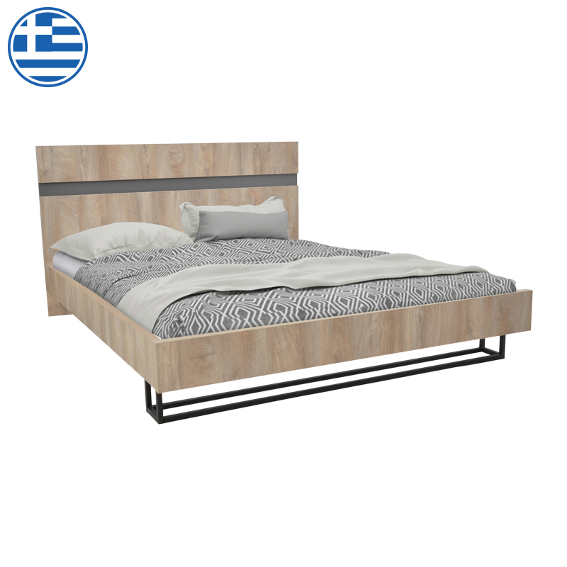 Κρεβάτι διπλό Elencia pakoworld σε oak με γκρι απόχρωση 160x200εκ 1