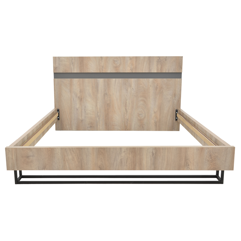 Κρεβάτι διπλό Elencia pakoworld σε oak με γκρι απόχρωση 160x200εκ 2